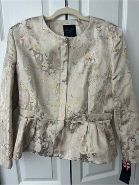 Helene Berman London Ivory Gold Brocade Peplum Jacket Size M NWT